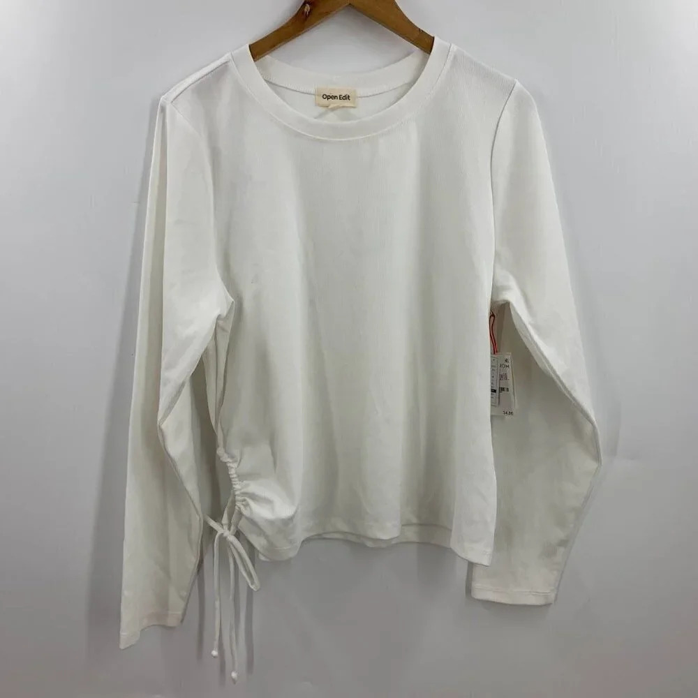 Open Edit Women's Tie‎ Side Relaxed Ribbed Long Sleeve Top Size 2X NWT